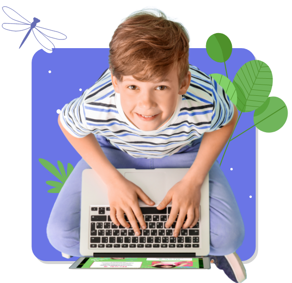 Chłopiec pisze na laptopie i dołącza do ekologicznej kampanii.
